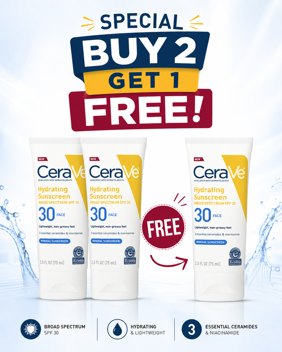 CeraVe Hydrating Sunscreen SPF 30 – Buy 2 Get 1 FREE